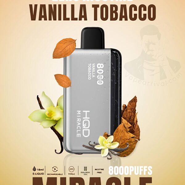 HQD Miracle 8000 Puffs Zero Nicotine Vanilla Tobacco